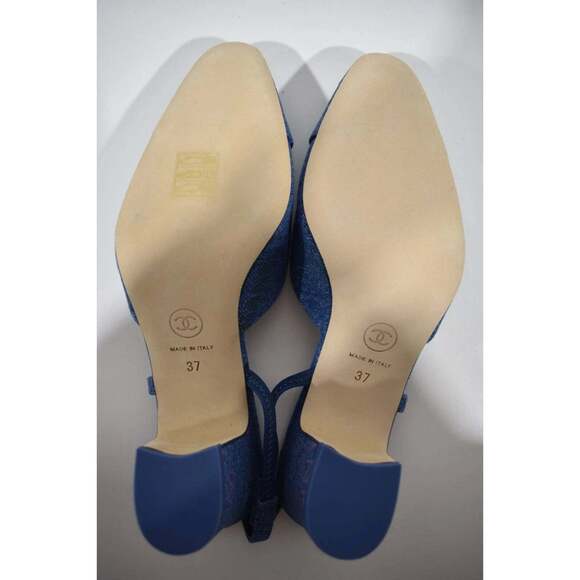 Chanel 22P Mademoiselle Coco Sling Light Blue Denim Slingback Sandal Heel 37 - Picture 10 of 10